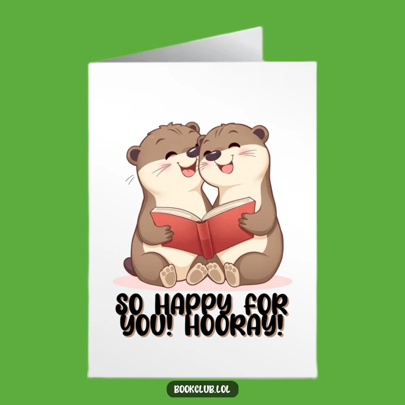 Free Congrats Card: Happy Otters Reading Together, Humorous Downloadable Celebration